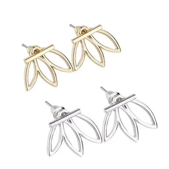 Lotus Bar Earrings (Silver) - Picture 3 of 4